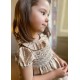 Diana Special Occasion Dress Champagne Silk with Gypsophila Hand Smocking