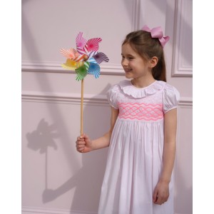 Katherine Johnson Dress Pink Grid Cotton with Strawberrylicious Hand Smocking