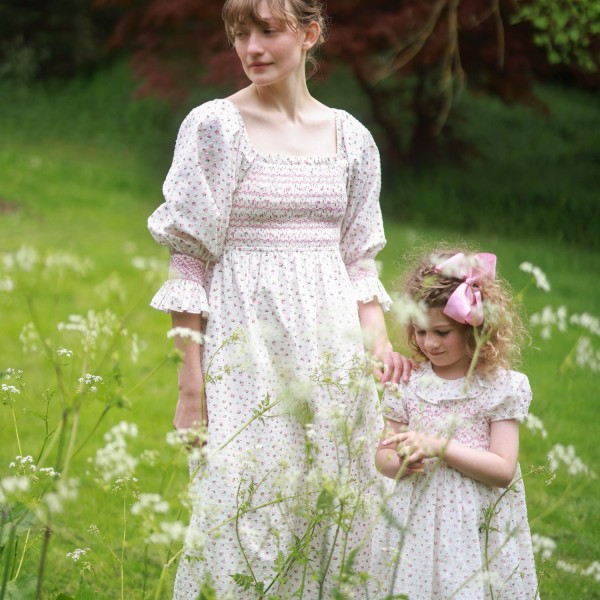 Katherine Johnson Dress Rosebud Plumetti with Vintage Rose Hand Smocking