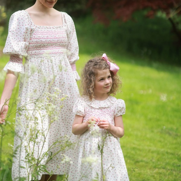 Katherine Johnson Dress Rosebud Plumetti with Vintage Rose Hand Smocking