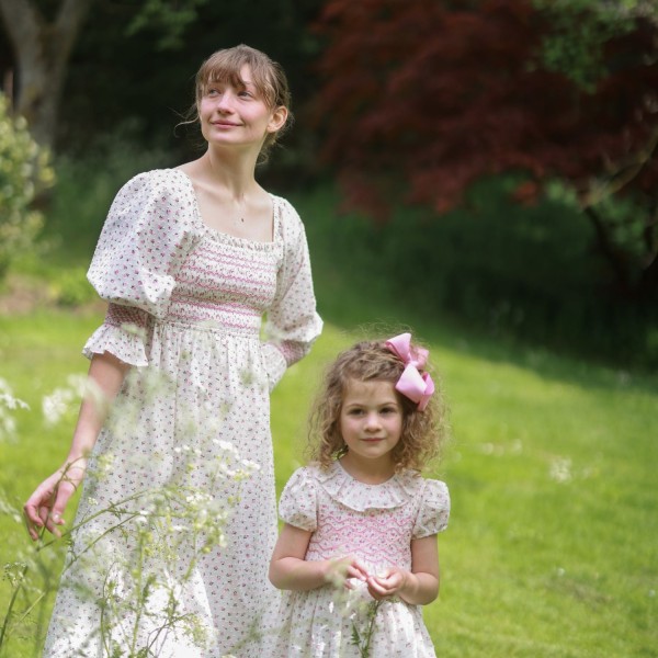 Katherine Johnson Dress Rosebud Plumetti with Vintage Rose Hand Smocking