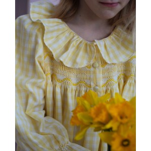 Nightingale Girl's Dress Primrose Gingham with Daffodil Hand Smocking Nightingale Girl's Dress Primrose Gingham with Daffodil Hand Smocking