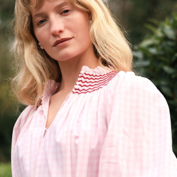 Ada Lovelace Dress Sugar and Spice Gingham with Ruby Hand Smocking