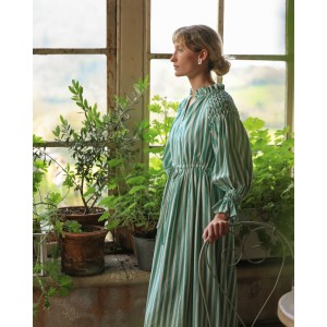 Aloha Wanderwell Dress Wimbledon Stripe with White Honeycomb Hand Smocking