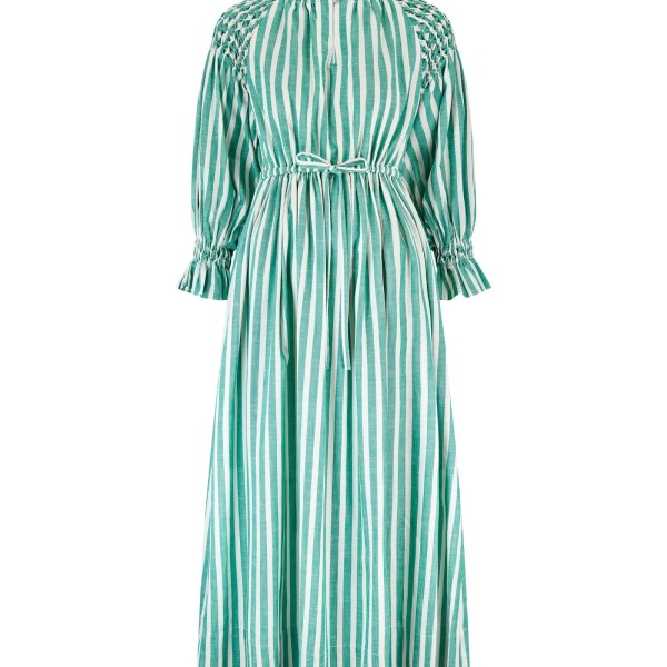 Aloha Wanderwell Dress Wimbledon Stripe with White Honeycomb Hand Smocking