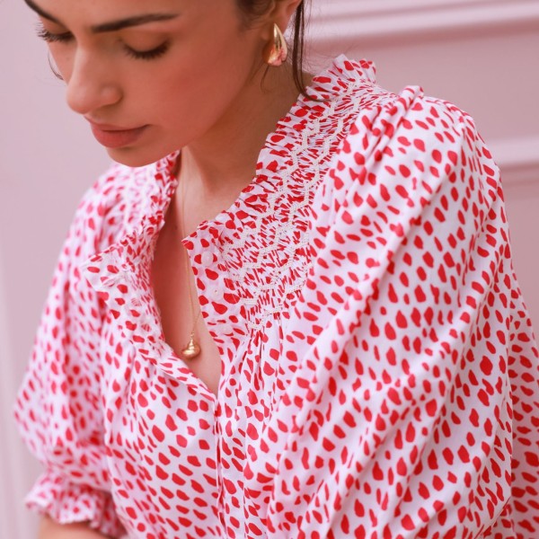 Cleopatra Blouse Pink Panther Cotton with Milkshake Hand Smocking Edition 36