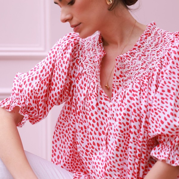 Cleopatra Blouse Pink Panther Cotton with Milkshake Hand Smocking Edition 36