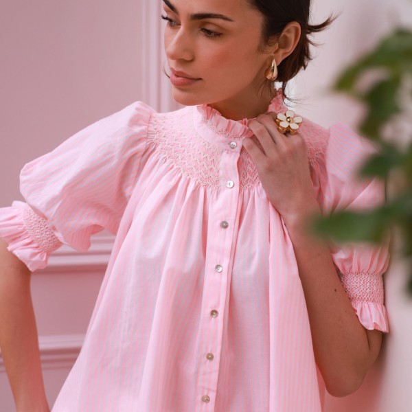 Scholl Summer Blouse Watermelon Stripe with Lemon Sorbet Hand Smocking Edition 65