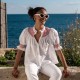 Scholl Women's Summer Blouse White with Pillar Box Red Hand Smocking