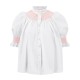Scholl Women's Summer Blouse White with Coral Hand Smocking