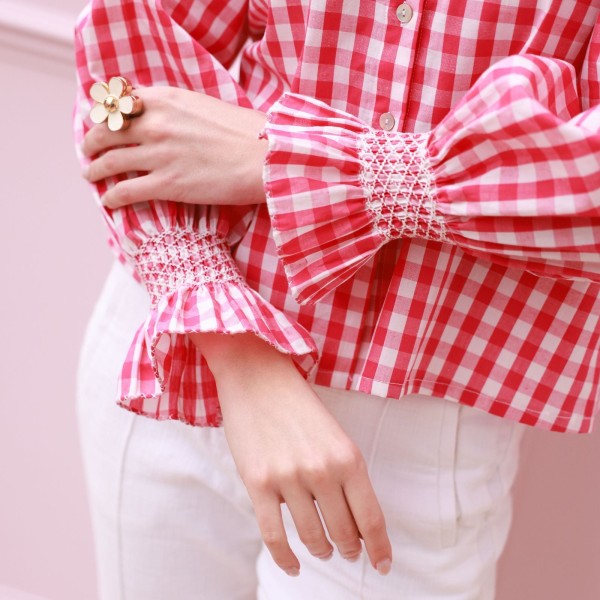Shelley Blouse Raspberry Gingham with Milk Hand Smocking Edition 20