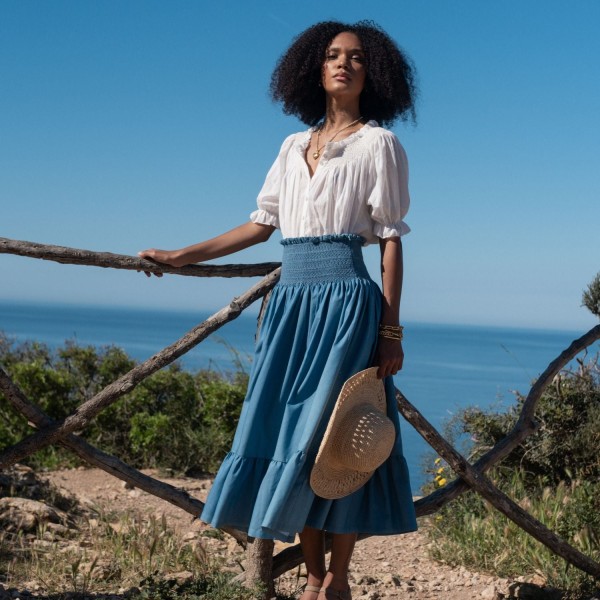 Sullivan Women's Skirt Chambray with Swedish Blue Hand Smocking